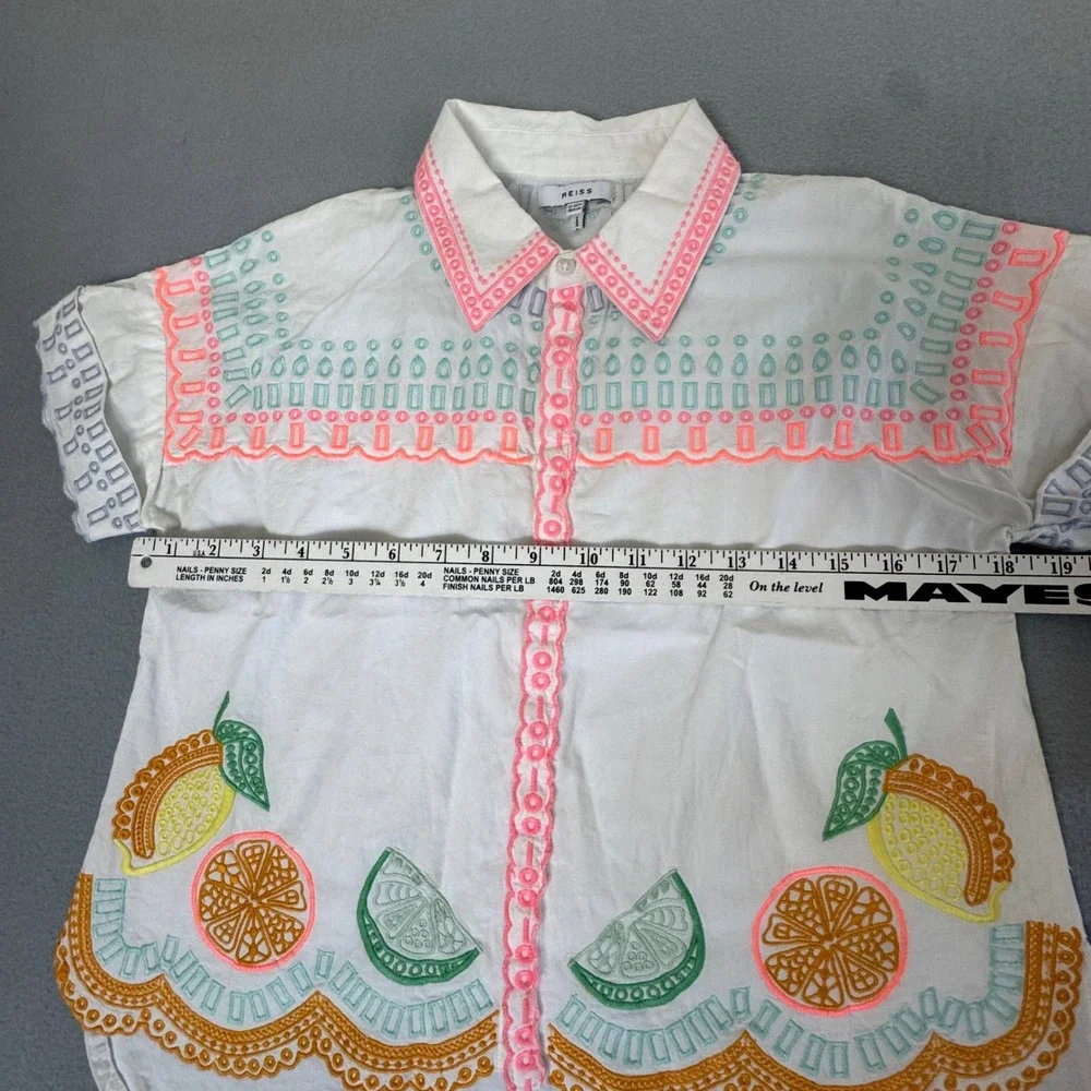 Reiss Top Citrus Embroidered Resort Kids 11-12 Fruit‎ Eyelet Scalloped White
